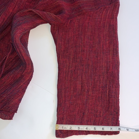 CTC Linen Mesh Tie Long Sleeve Burgundy Red Oversized Tunic Top Blouse Size M - Picture 10 of 12